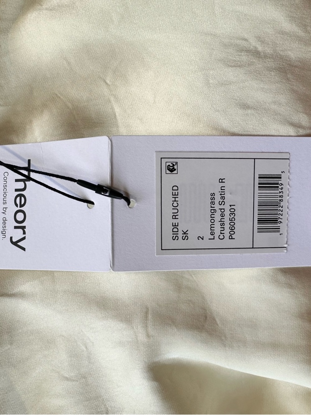 🤍 Theory Side Ruched Satin Skirt – Lemongrass – New With Tags - Picture 2 of 15